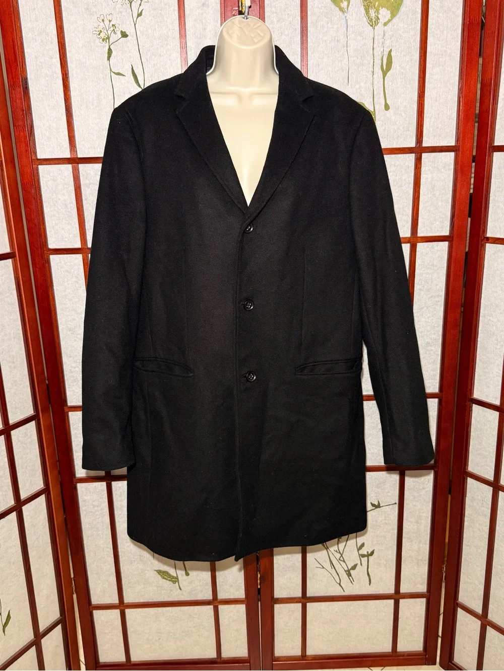 Banana Republic black single-breasted wool-blend topcoat jacket men size L